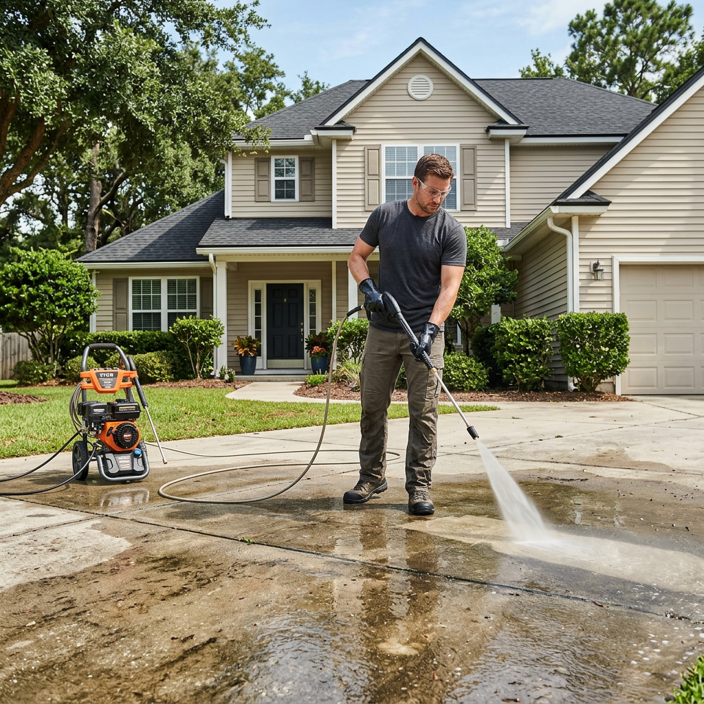 Concrete surface power washing home background