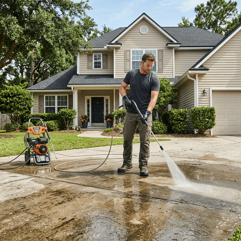 Concrete surface power washing home background