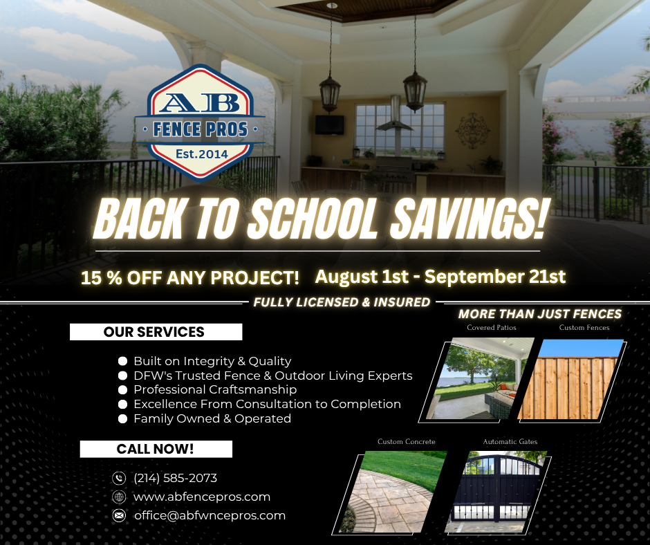 Custom fence installation in the DFW Metroplex by AB Fence Pros, featuring quality residential fencing, privacy fences, automatic gates, and professional outdoor improvements for homeowners in Dallas-Fort Worth, Texas.