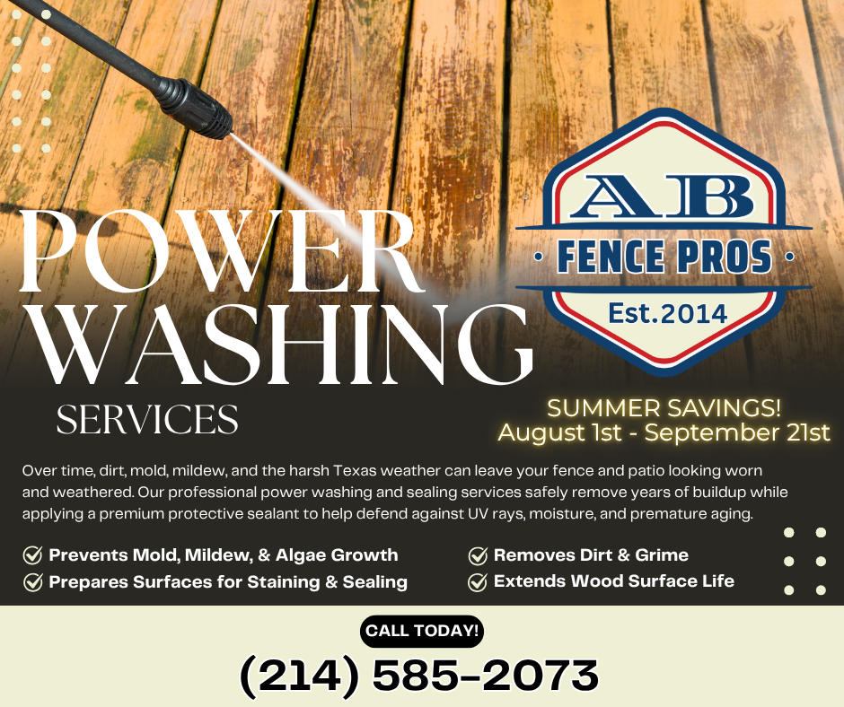 Professional power washing service in the DFW Metroplex, cleaning and restoring a residential outdoor surface for a fresh, like-new appearance. AB Fence Pros provides fence power washing, driveway cleaning, patio cleaning, deck cleaning, and exterior pressure washing services in Dallas-Fort Worth, Texas.
